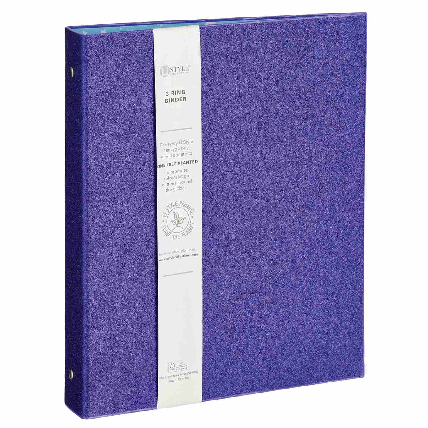 U Style Purple Glitter 3-Ring Binder; image 2 of 2