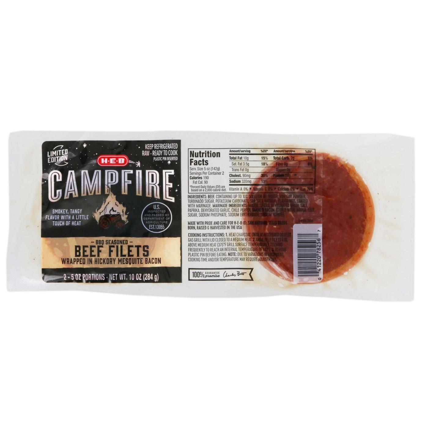 H-E-B Campfire BBQ Seasoned Beef Filets, 2-5oz Steaks; image 1 of 3