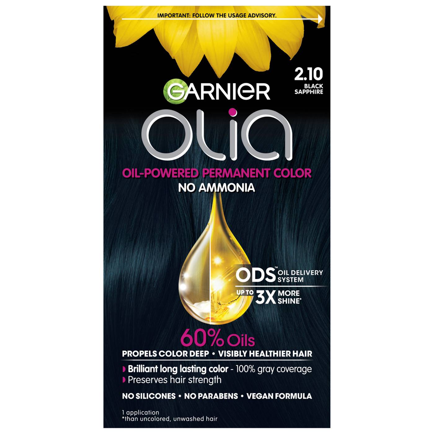 Garnier Olia Oil Powered Ammonia Free Permanent Hair Color 2.10 Black Sapphire; image 1 of 10