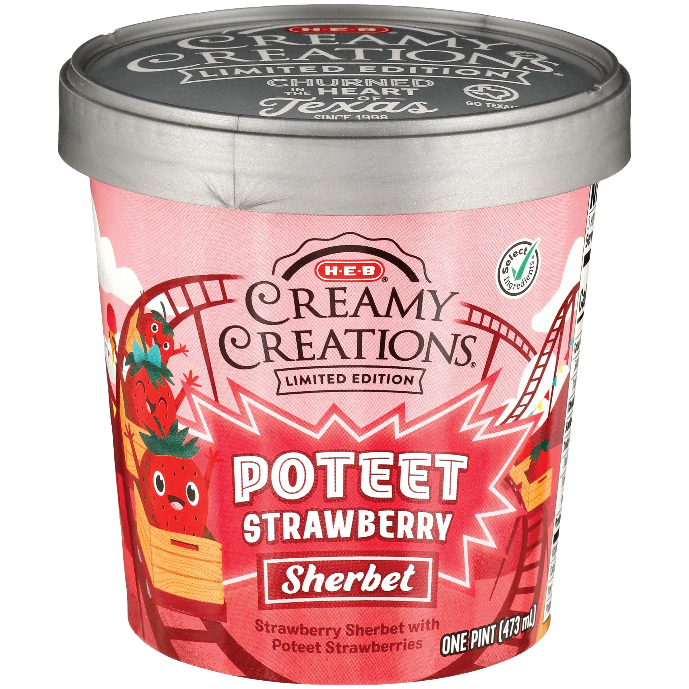 H-E-B Creamy Creations Poteet Strawberry Sherbet - Shop Ice Cream At H-E-B