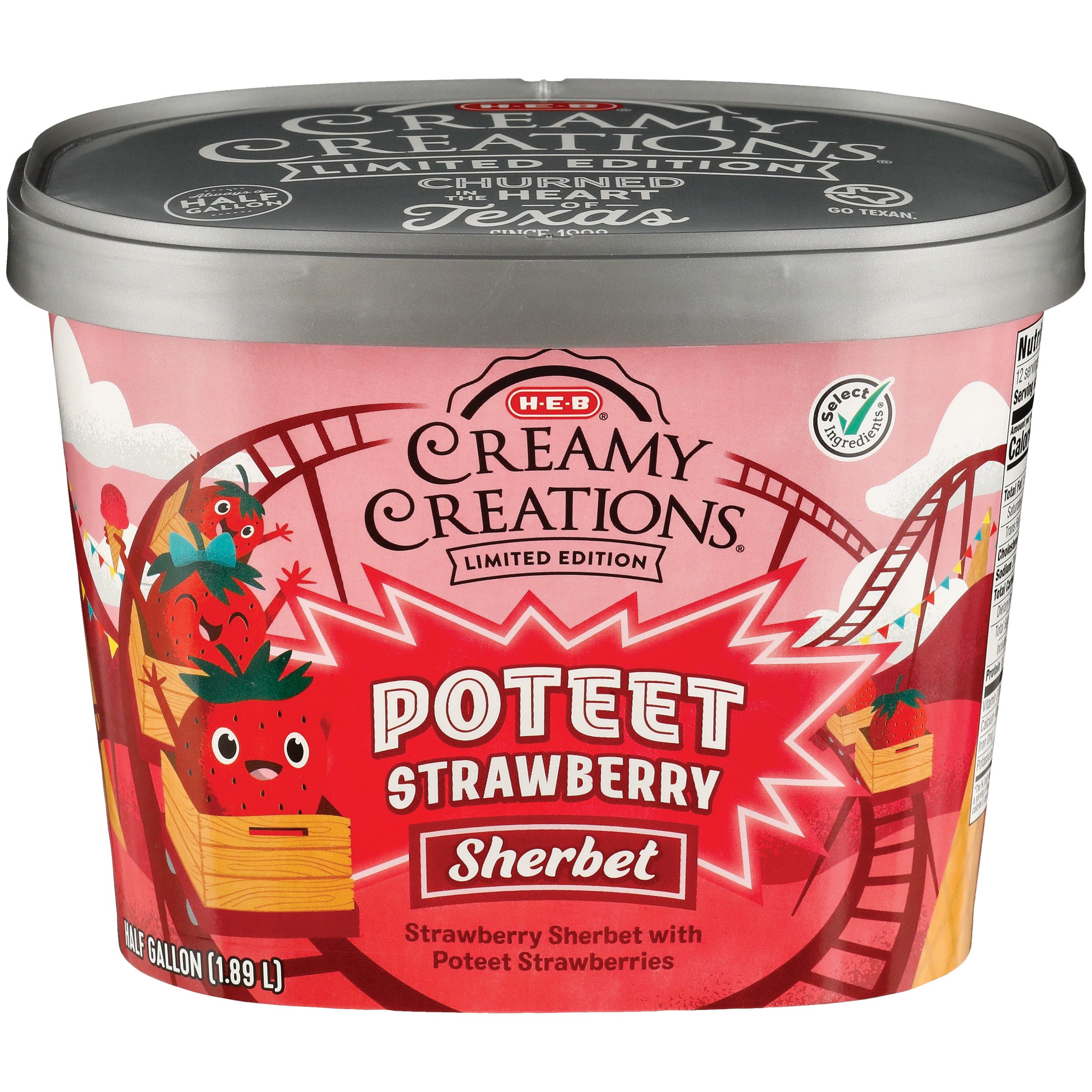 H-E-B Creamy Creations Poteet Strawberry Sherbet - Shop Ice Cream At H-E-B