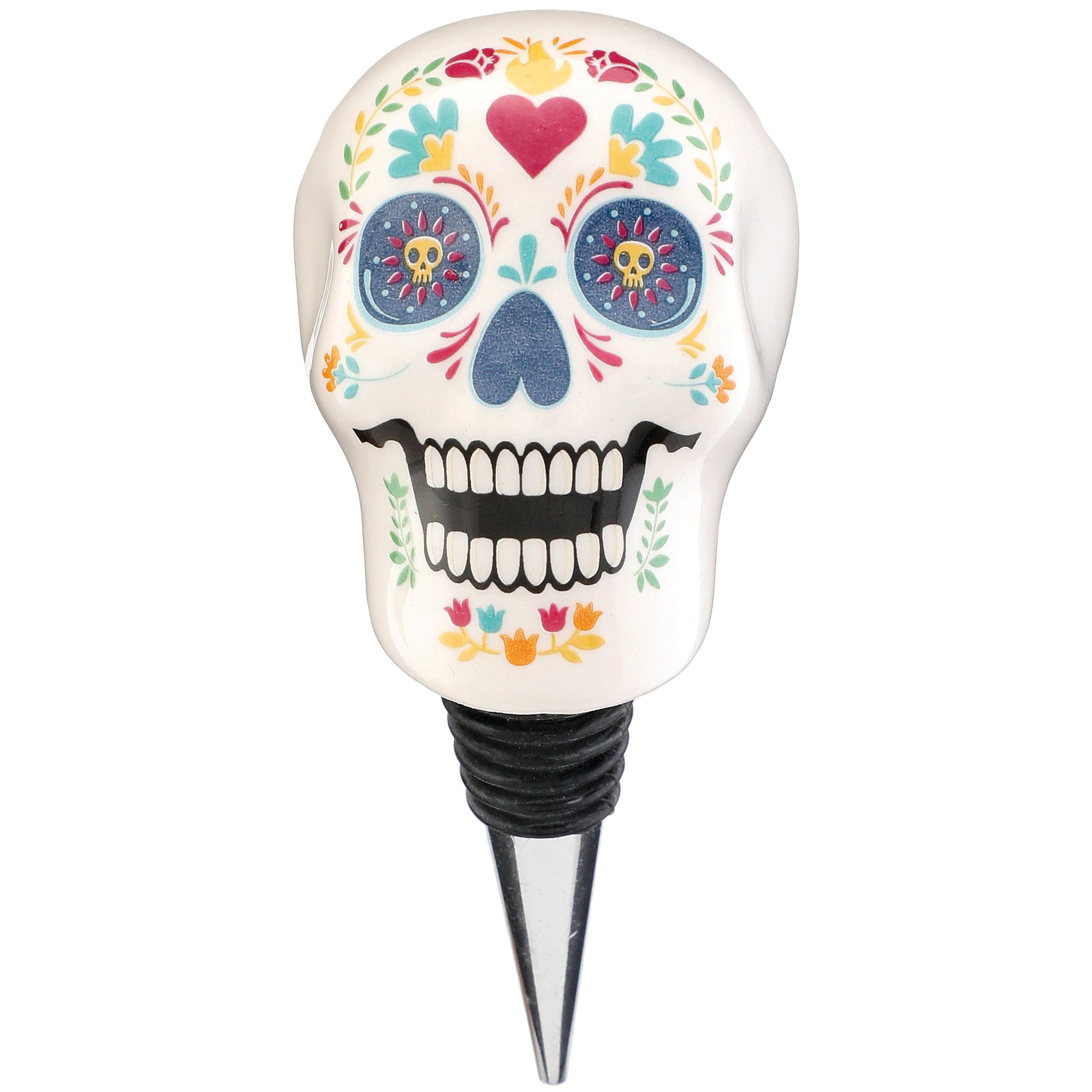 Destination Holiday Day Of The Dead White Sugar Skull Wine Stopper