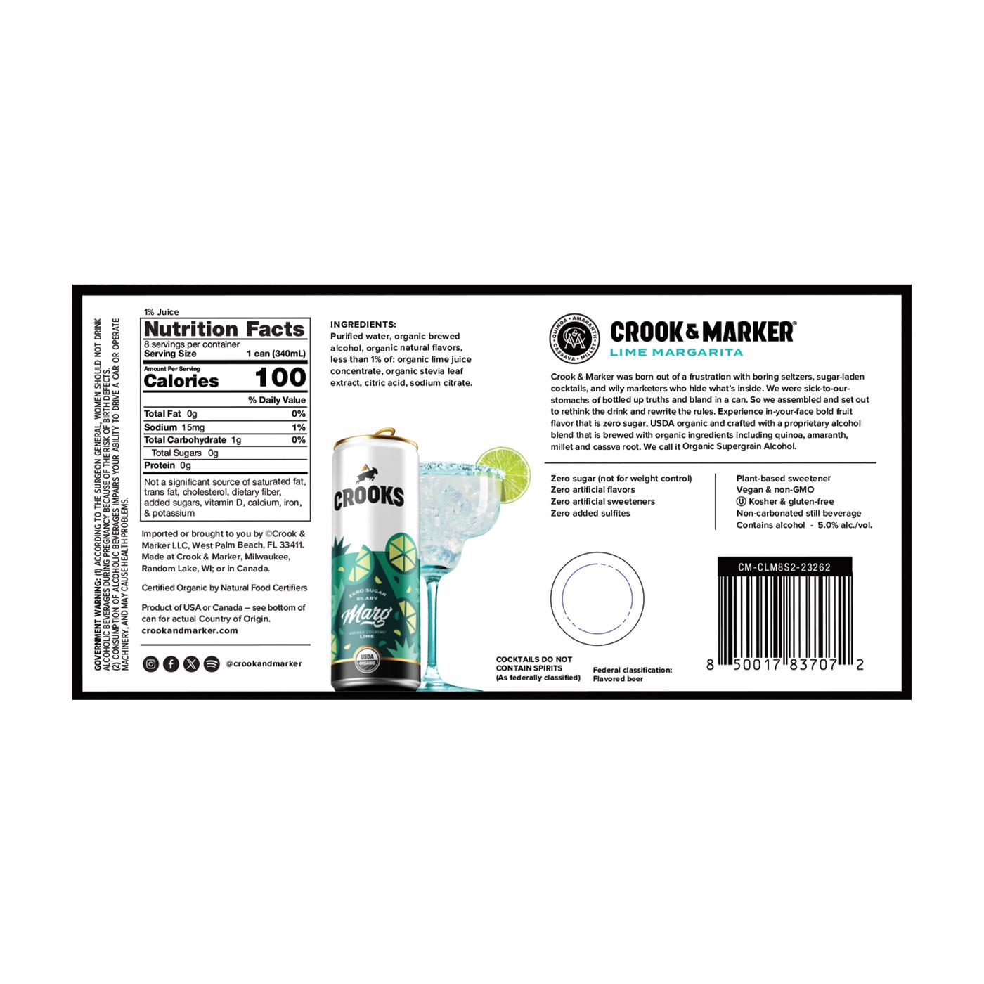 Crook & Marker Lime Margarita Zero Sugar 12 oz Cans Shop Malt