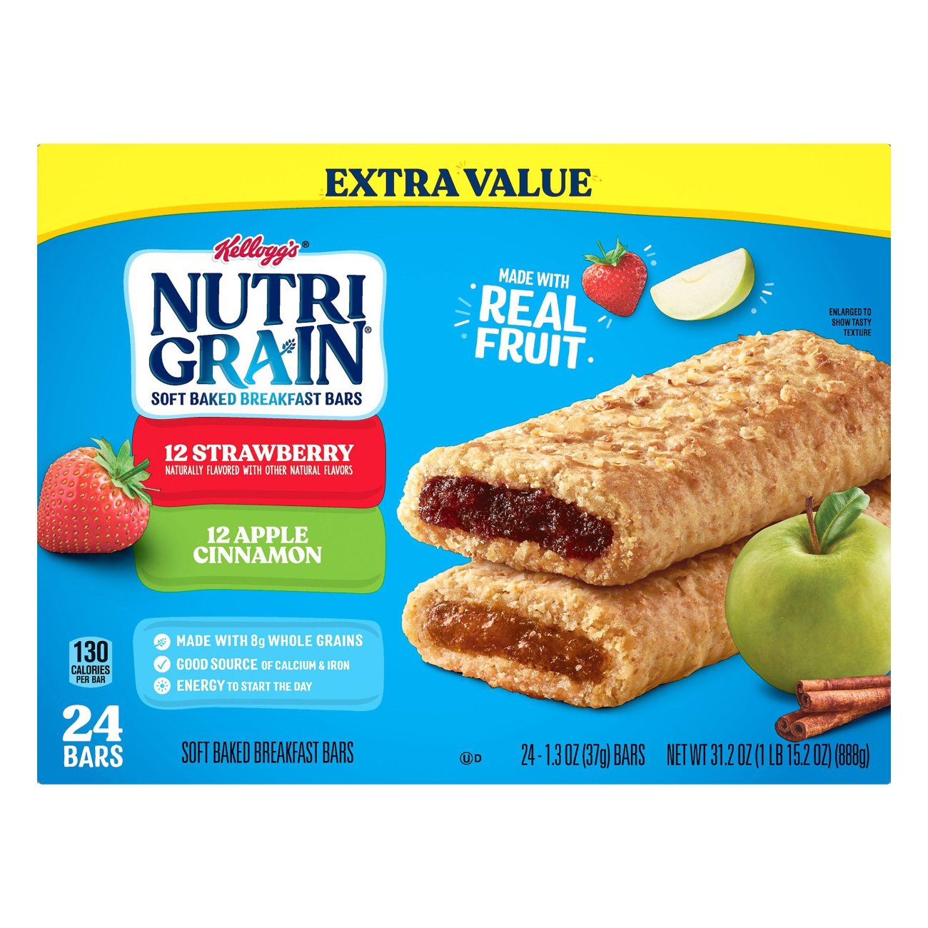 Kellogg's Nutri-Grain Apple Cinnamon Strawberry Soft Baked Breakfast ...