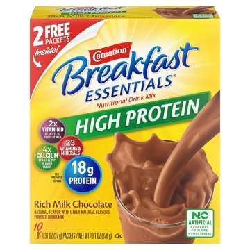 Carnation Breakfast Essentials High Protein Chocolate Nutritional Drink Mix, 10 ct