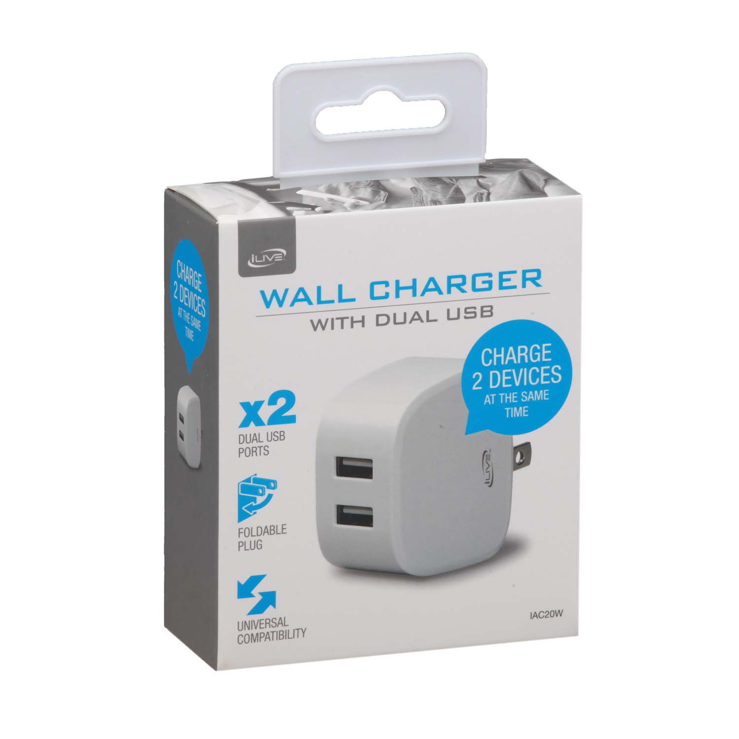 iLive Wall Charger with Dual USB Shop Connection cables at HEB