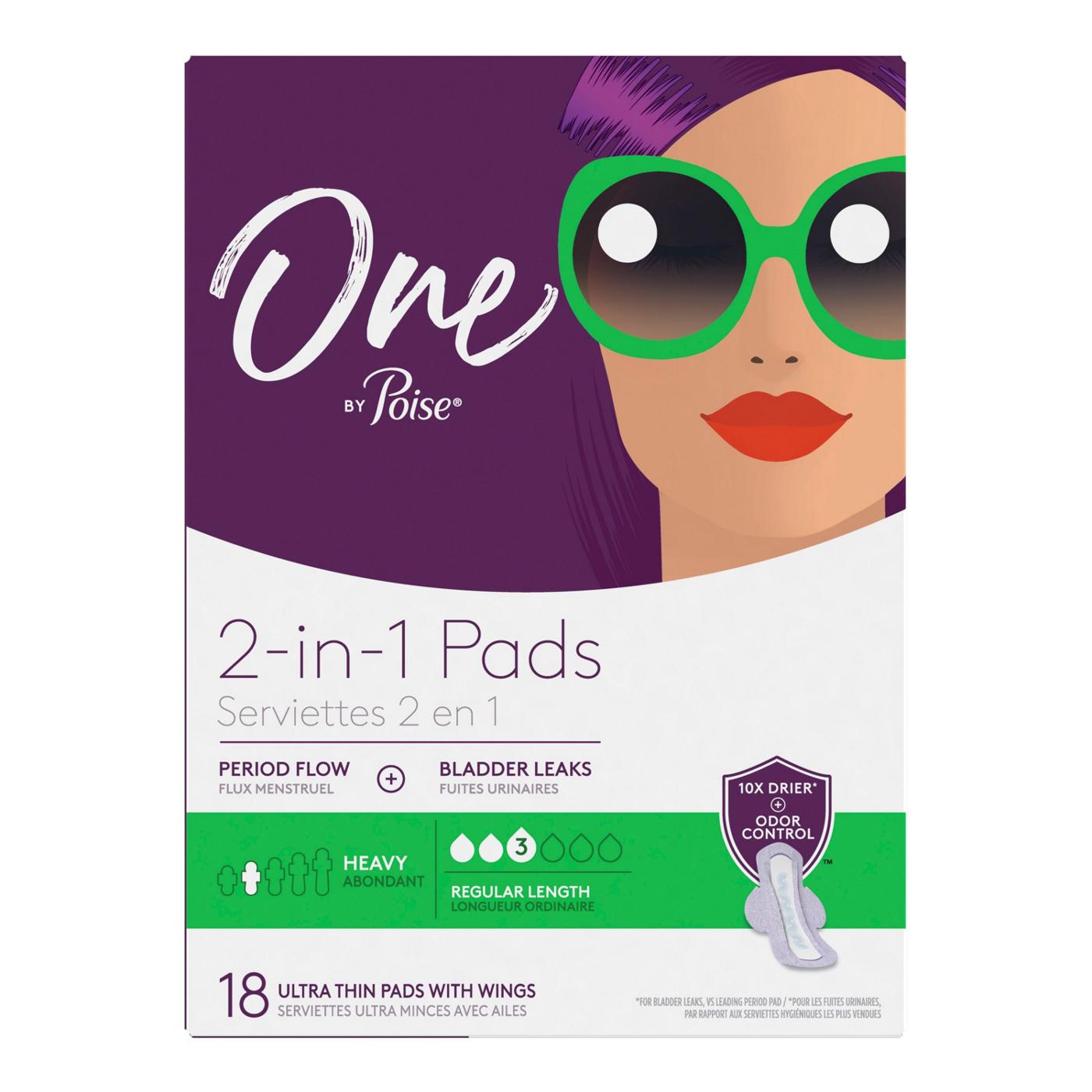 One by Poise 2 in 1 Period and Incontinence Feminine Pads with Wings Postpartum Pads For Women; image 7 of 8