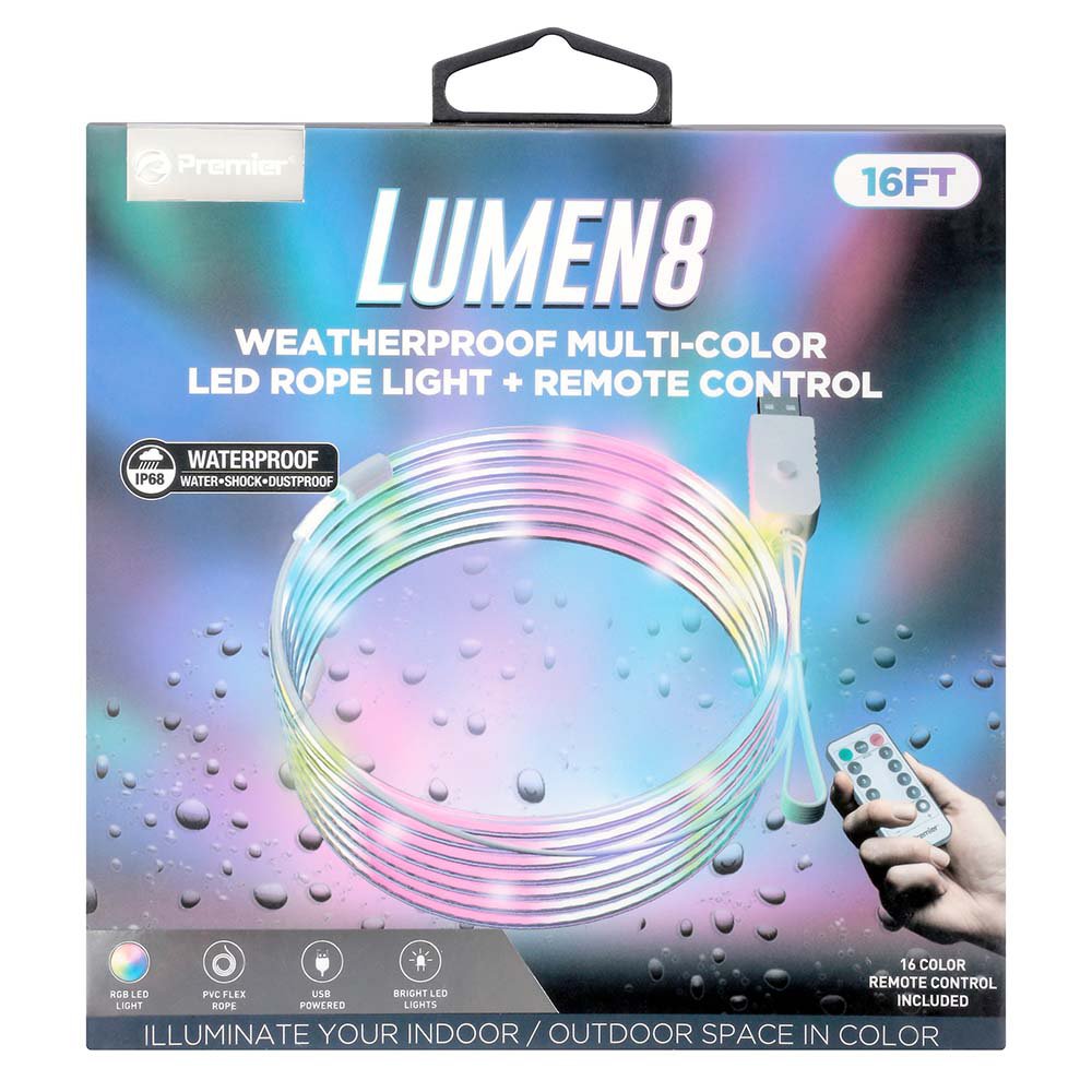 Premier Lumen8 MultiColor LED Rope Light + Remote Control Shop Light