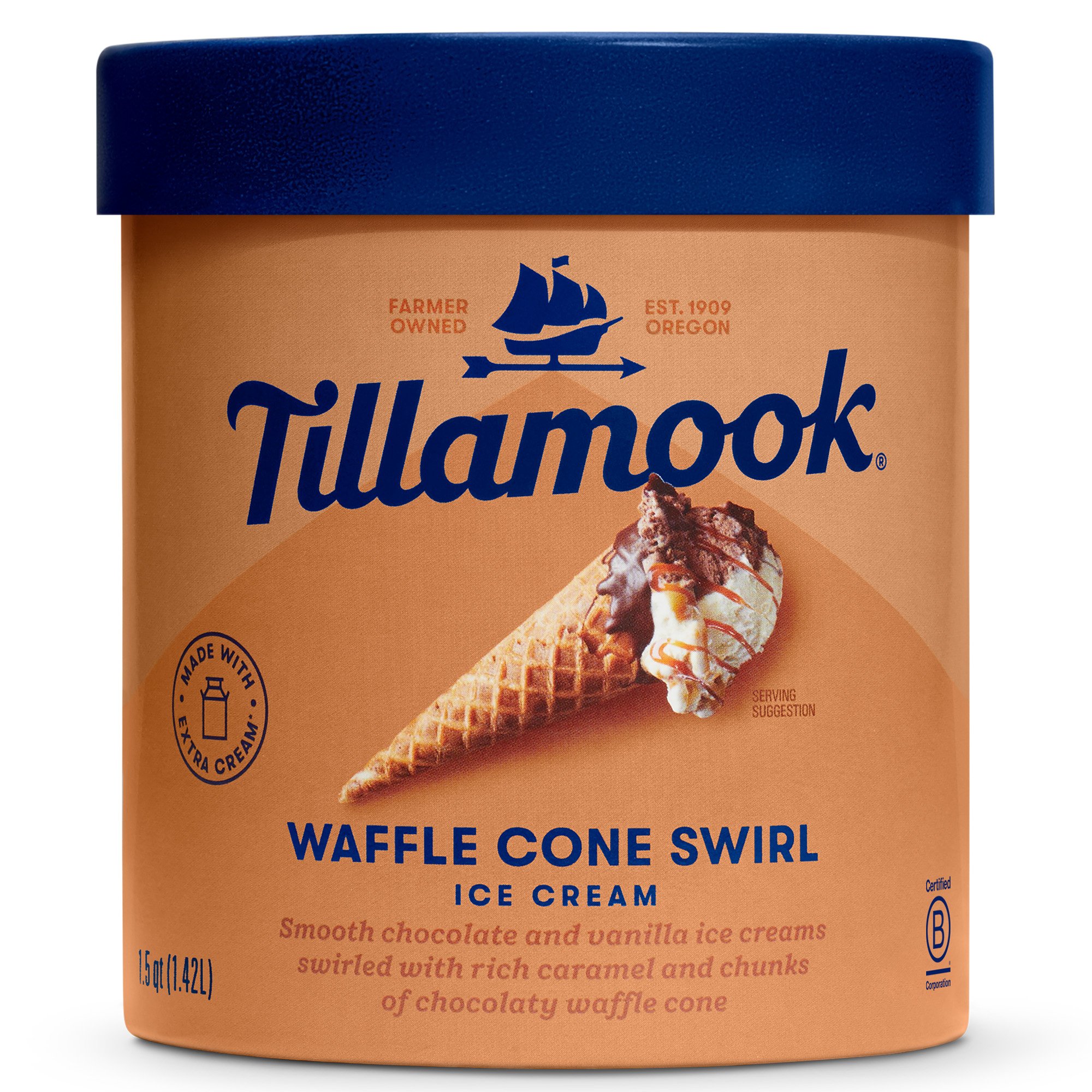 Tillamook Waffle Cone Swirl Ice Cream, 1.5 qt