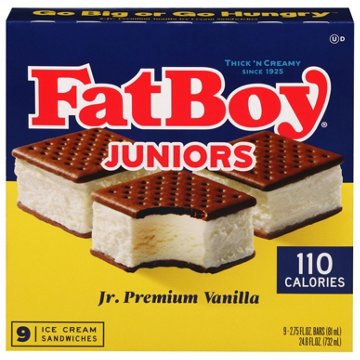 FatBoy Juniors Premium Vanilla Ice Cream Sandwiches, 9 ct