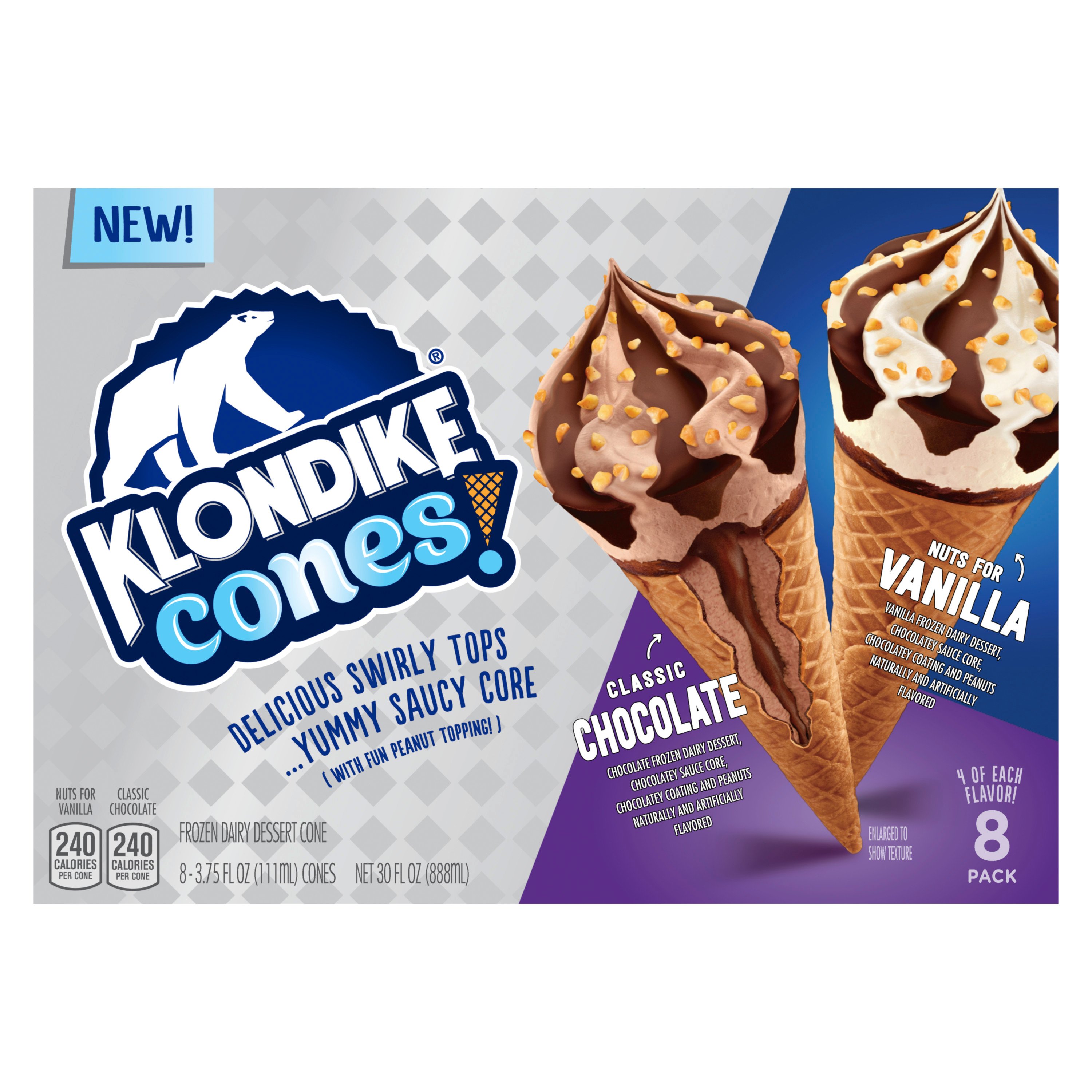 Klondike Frozen Dairy Dessert Cone Nuts For Vanilla & Classic Chocolate