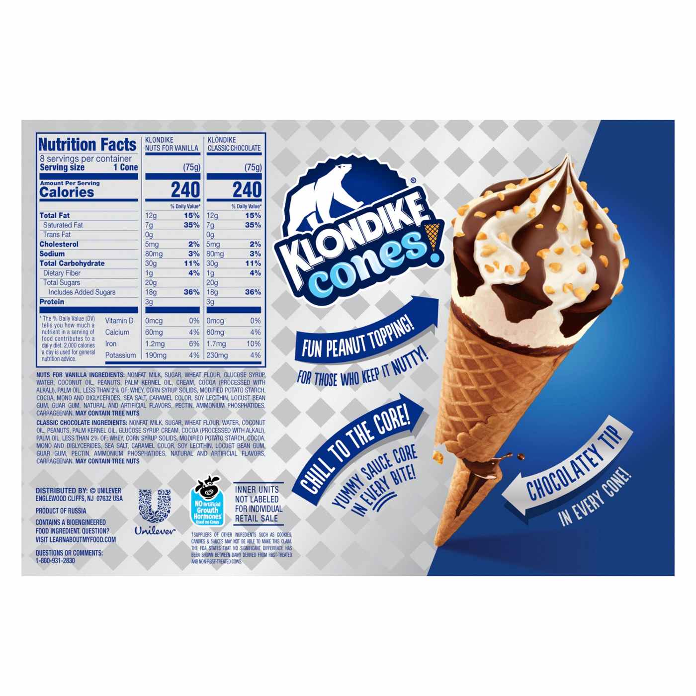 Klondike Frozen Dairy Dessert Cone Nuts For Vanilla And Classic Chocolate