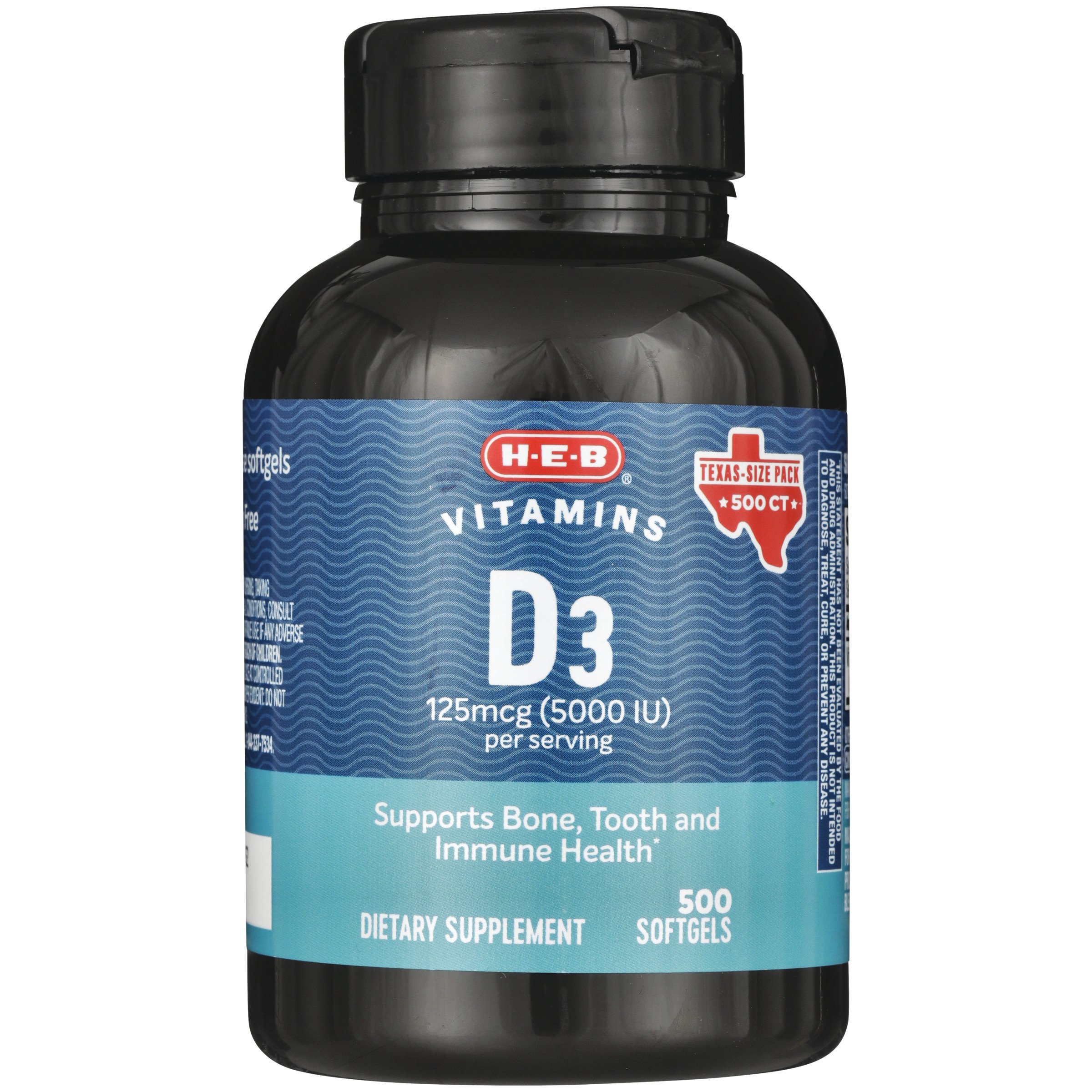 H-E-B Vitamins D3 5,000 IU Softgels - Texas-Size Pack, 500 ct