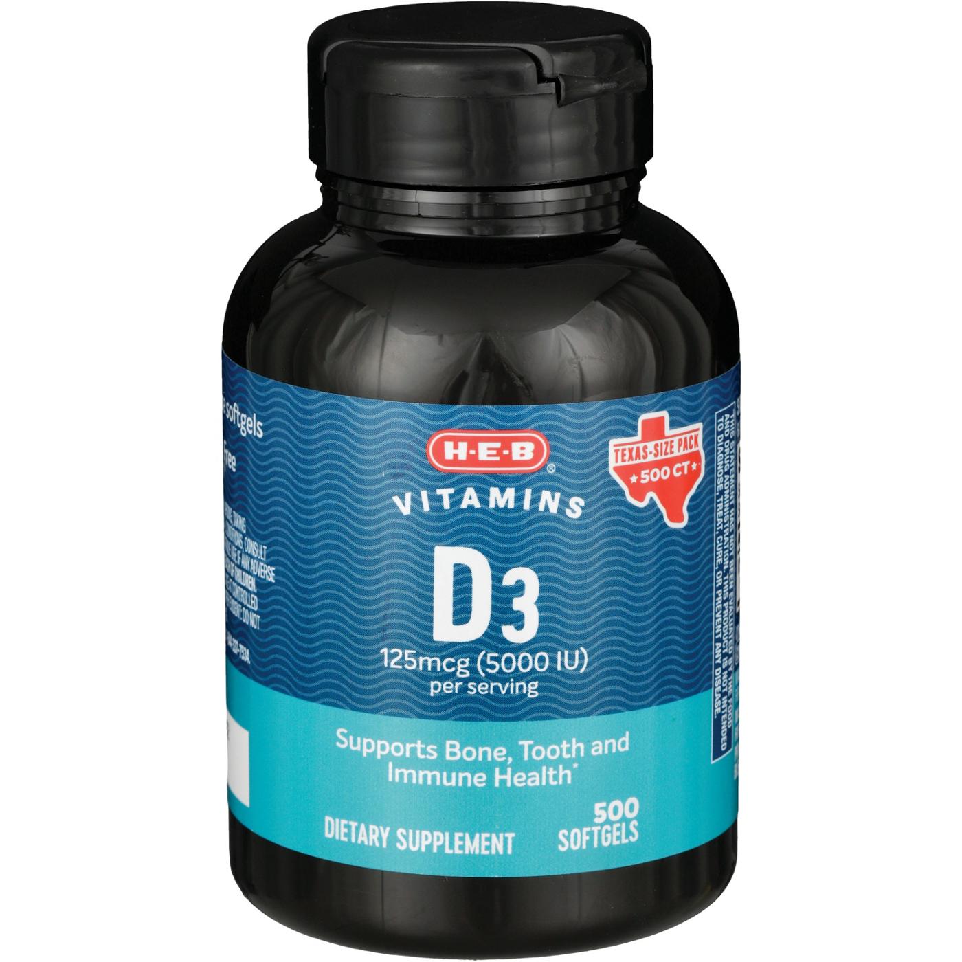 H-E-B Vitamins D3 5,000 IU Softgels - Texas-Size Pack; image 2 of 2