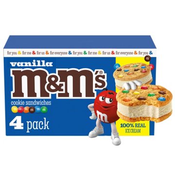 M&M'S Reduced Fat Vanilla Ice Cream Cookie Sandwiches, 4 ct
