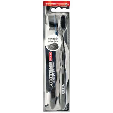 H-E-B Expert Care Charcoal Whitening Toothbrush Medium, 2 ct