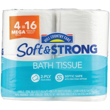 Hill Country Fare Soft & Strong Toilet Paper, 4 Mega Rolls