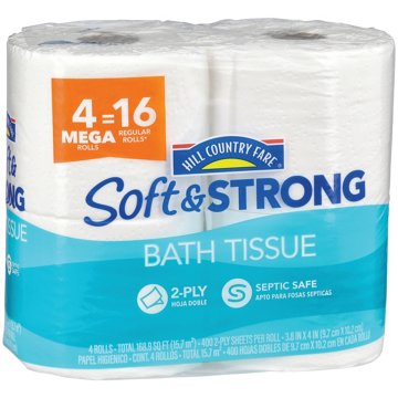 Hill Country Fare Soft & Strong Toilet Paper, 4 Mega Rolls