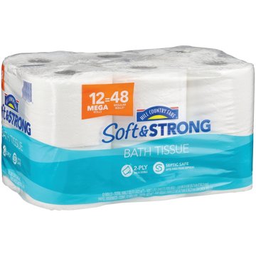 Hill Country Fare Soft & Strong Toilet Paper, 12 Mega Rolls
