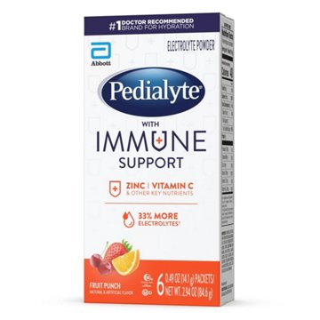 Pedialyte with Immune Support Electrolyte Powder Packs - Fruit Punch, 6 ct