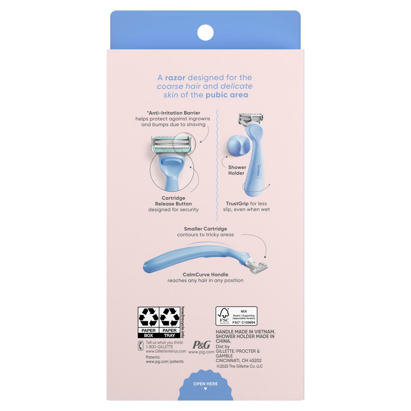Venus for Pubic Hair & Skin, Bikini Razor Handle + 2 Blade Refills for Women; image 8 of 18