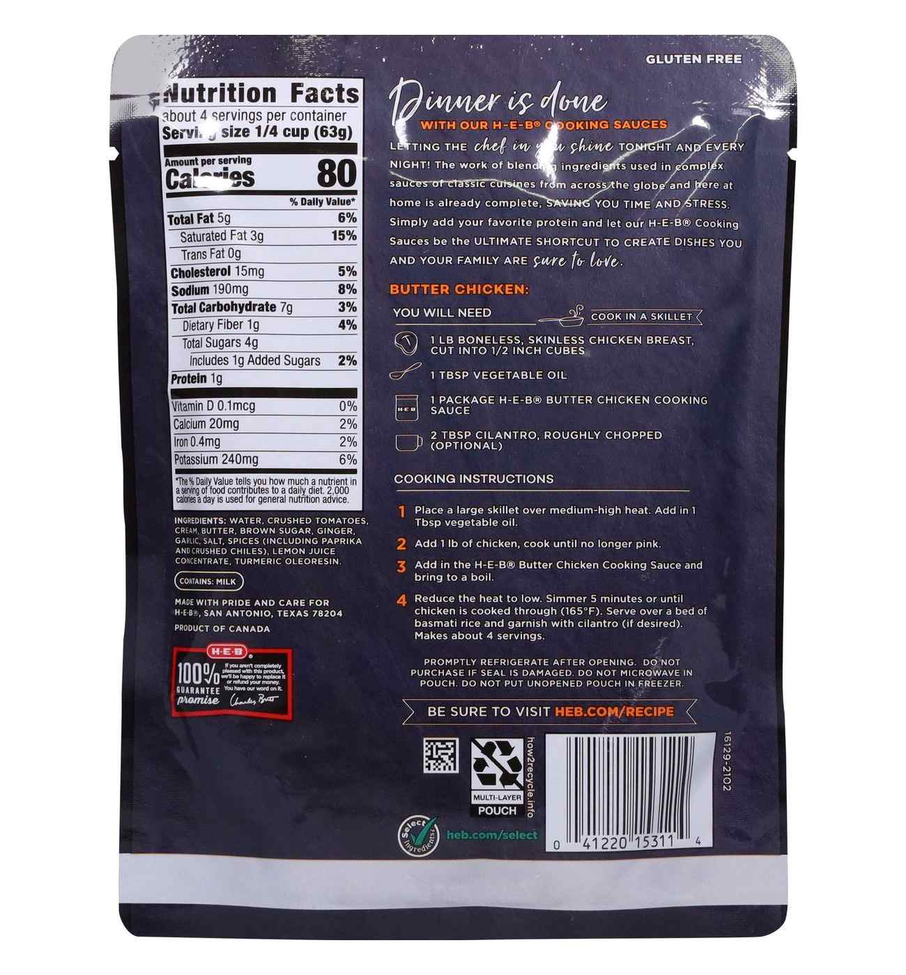 H-E-B Cooking Sauce - Butter Chicken; image 3 of 4