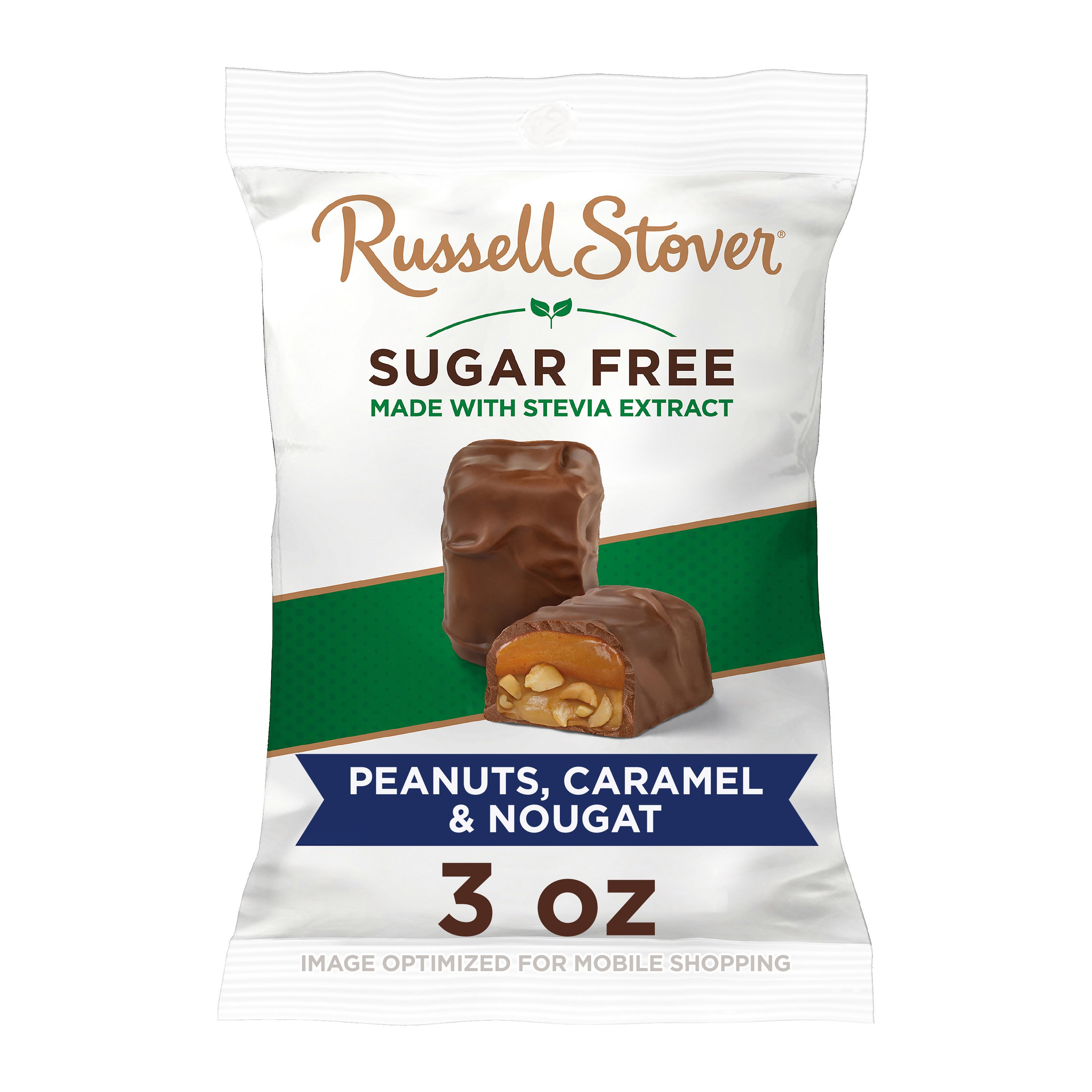 Russell Stover Sugar Free Peanuts Caramel & Nougat Chocolate Candy
