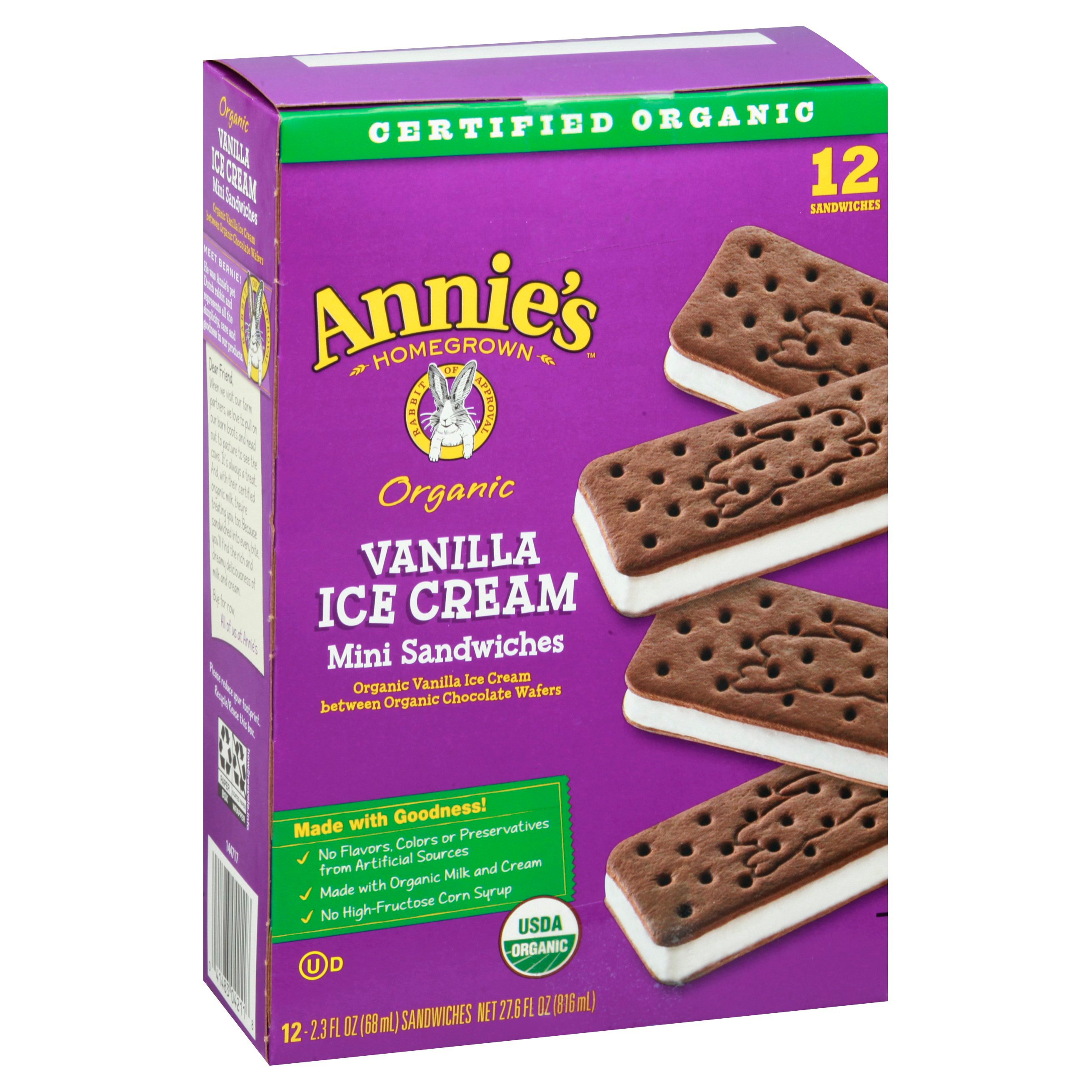 Annie's Homegrown Organic Vanilla Ice Cream Mini Sandwiches Shop Ice