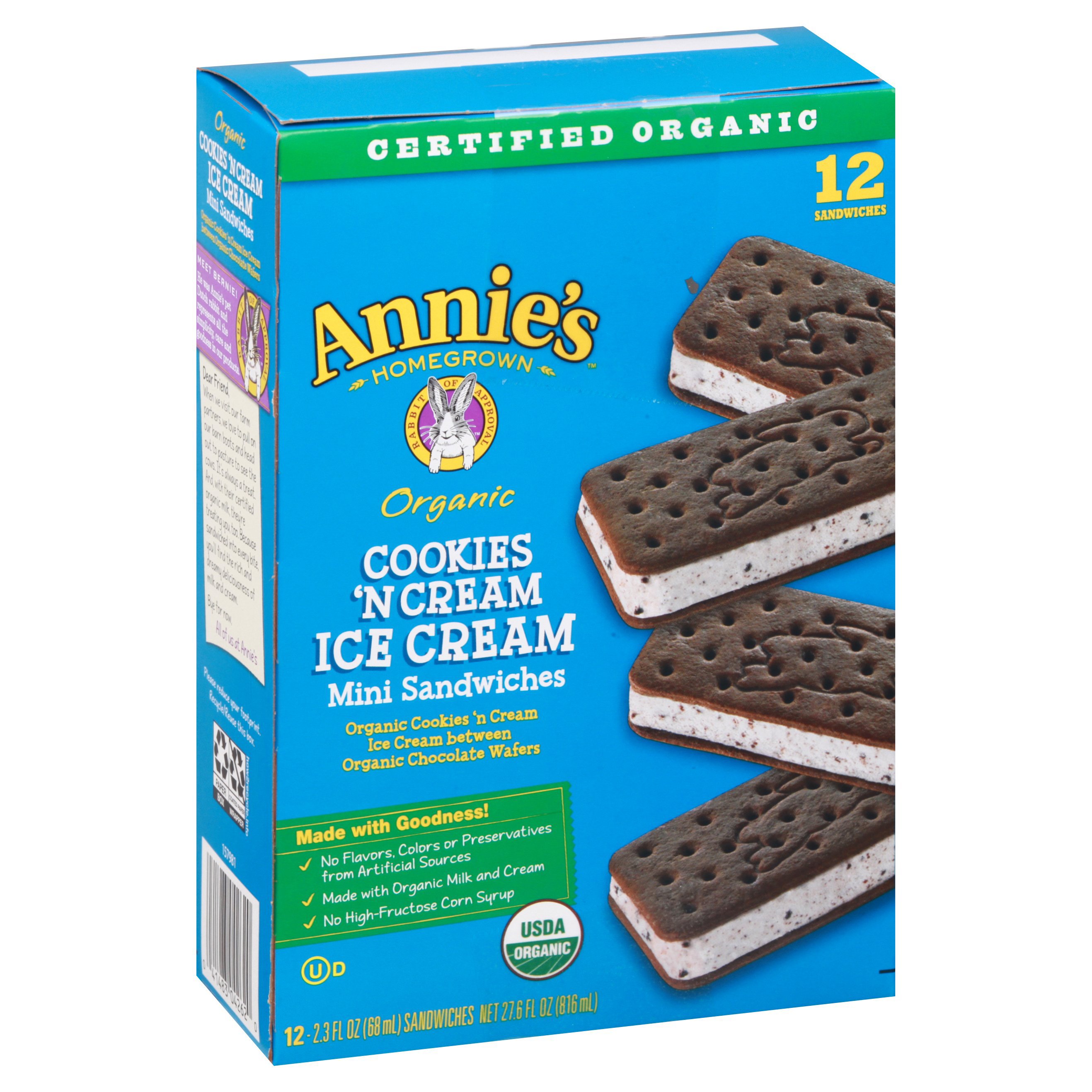 Annie's Homegrown Organic Cookies 'N Cream Ice Cream Mini Sandwiches
