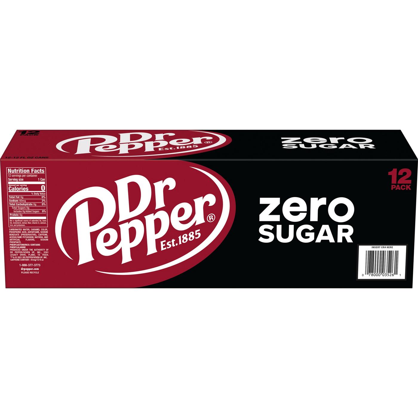 Dr Pepper Zero Sugar Soda 12 oz Cans; image 2 of 7