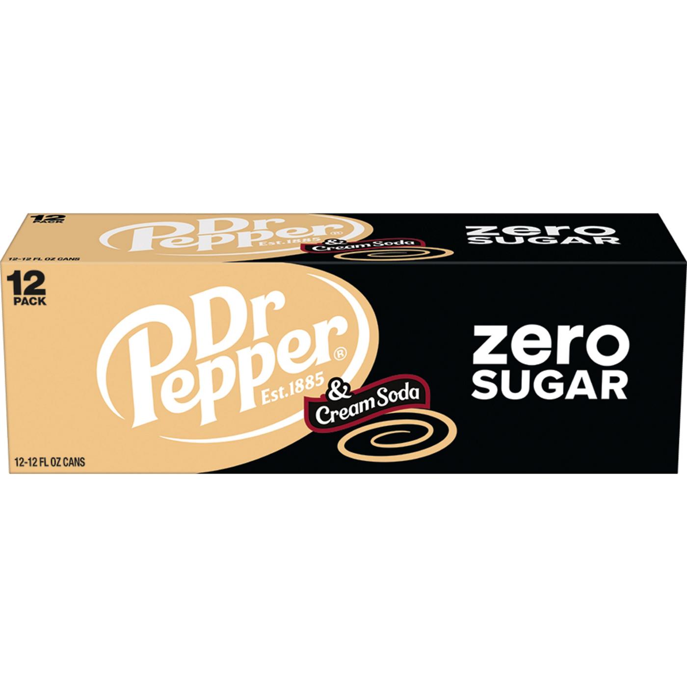 Dr Pepper & Cream Zero Sugar Soda 12 oz Cans; image 1 of 8