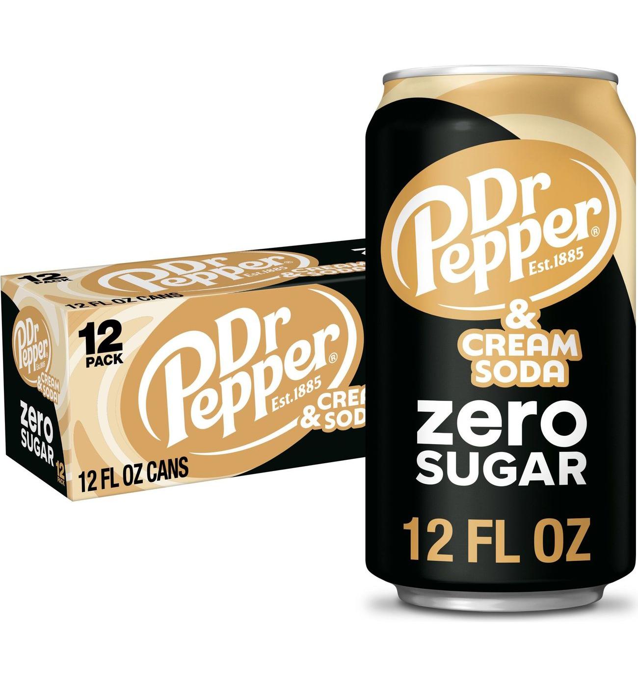 Dr Pepper & Cream Zero Sugar Soda 12 pk Cans; image 1 of 4