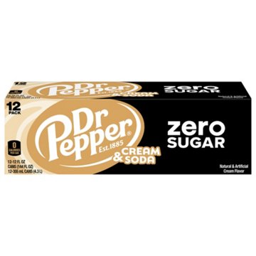 Dr Pepper & Cream Zero Sugar Soda 12 pk Cans
