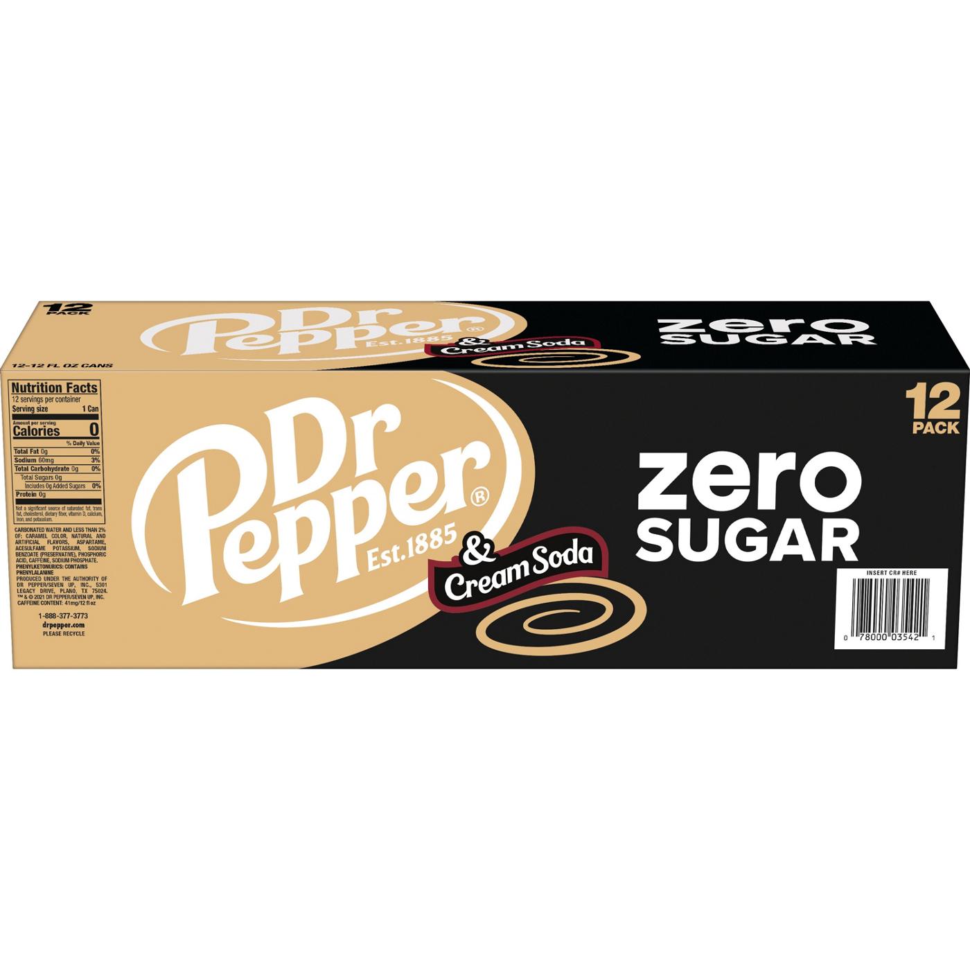 Dr Pepper & Cream Zero Sugar Soda 12 oz Cans; image 4 of 8