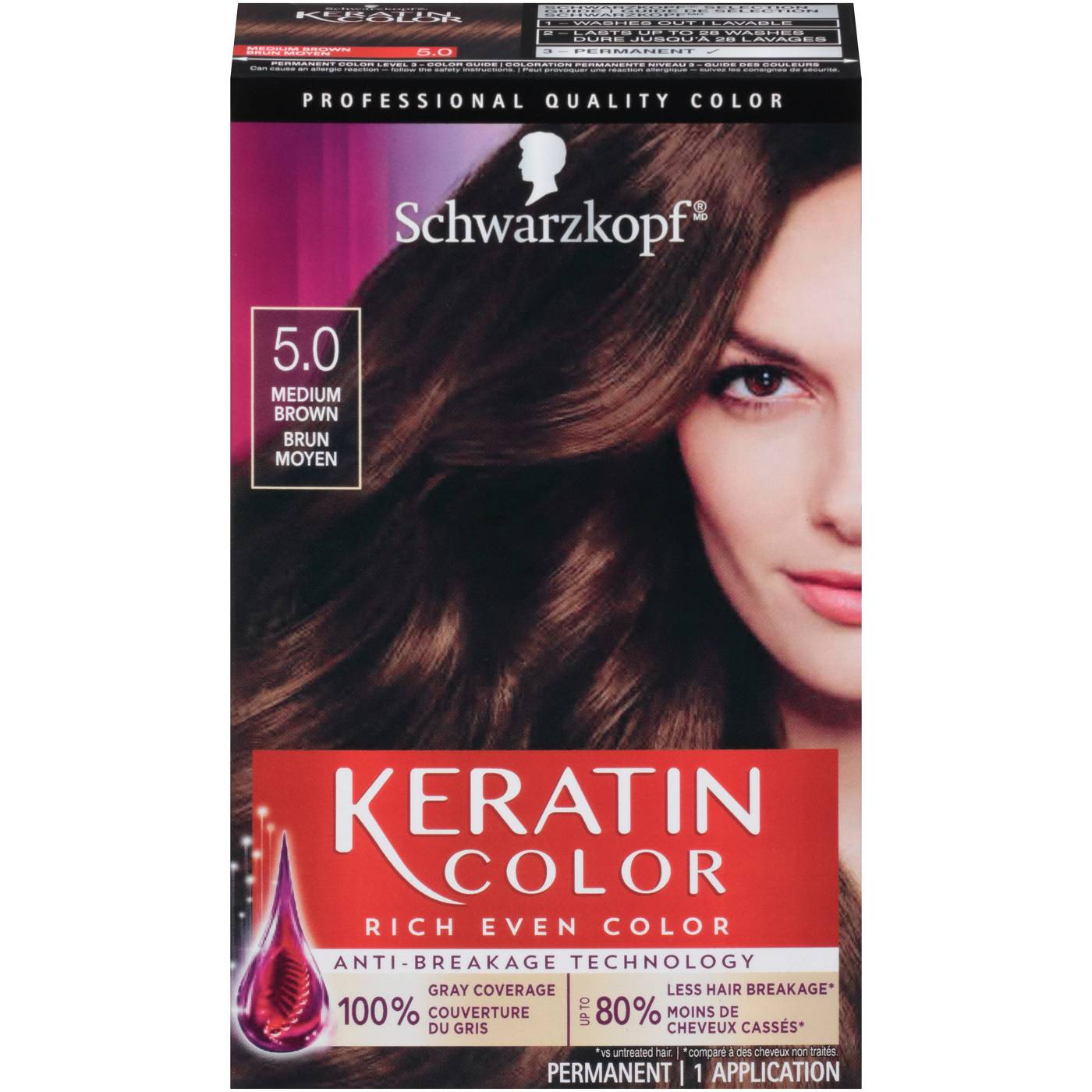 Schwarzkopf Keratin Color Permanent Hair Color Cream, 5.0 Medium Brown; image 1 of 5