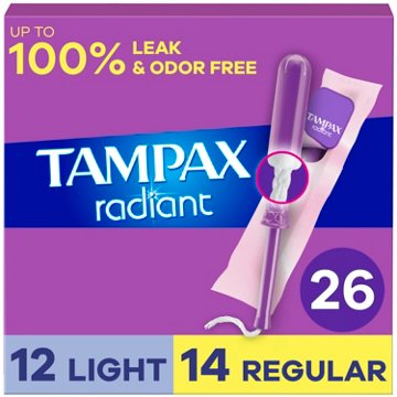 Tampax Radiant Tampons Duo Pack, Light/Regular Unscented, 26 ct