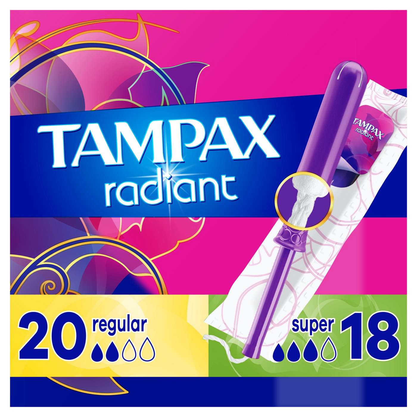 Tampax Radiant Tampons Duo Pack, Regular/Super Absorbency, Unscented; image 3 of 7