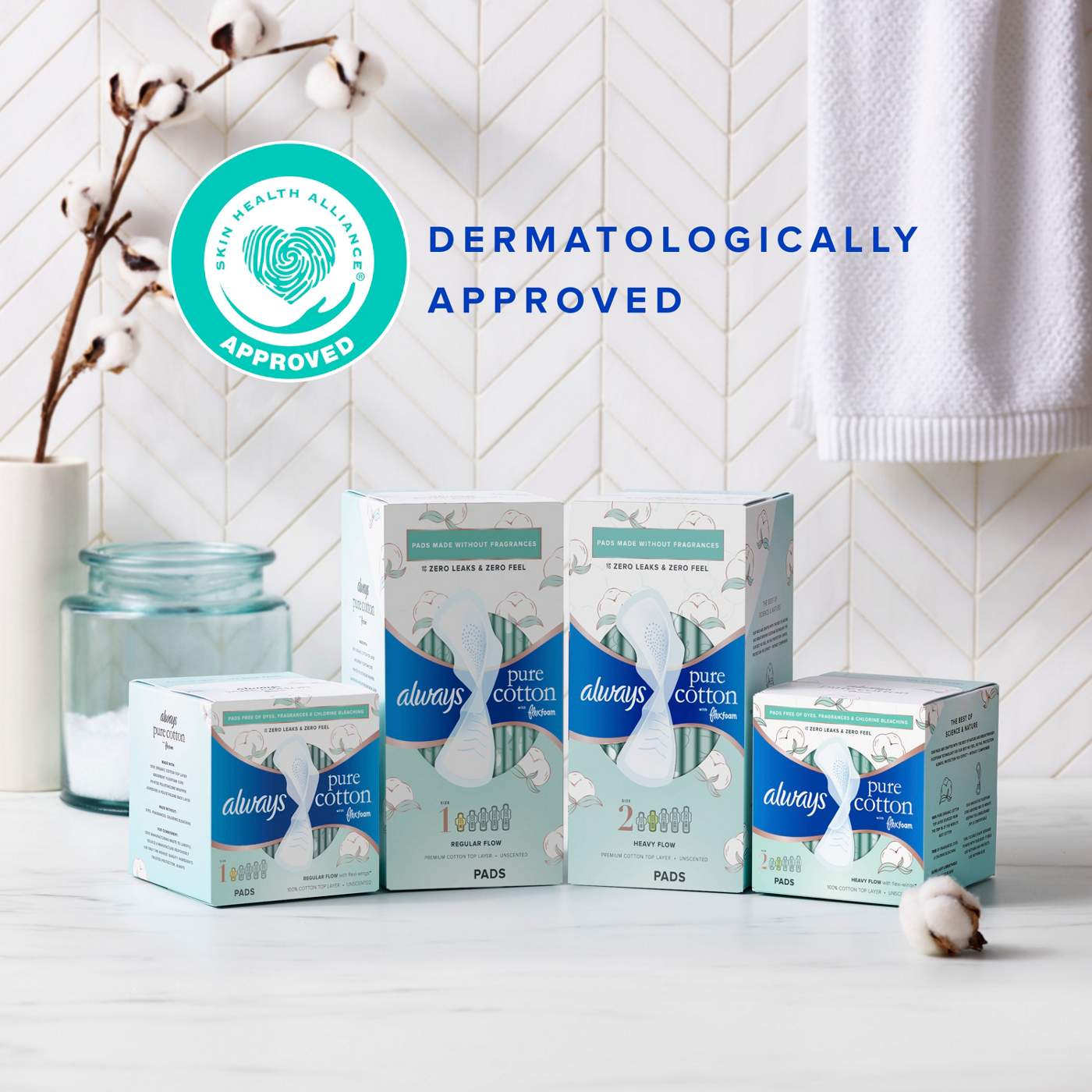 Always Pure Cotton Pads,Heavy Flow Absorbency with Wings Size 2 Shop