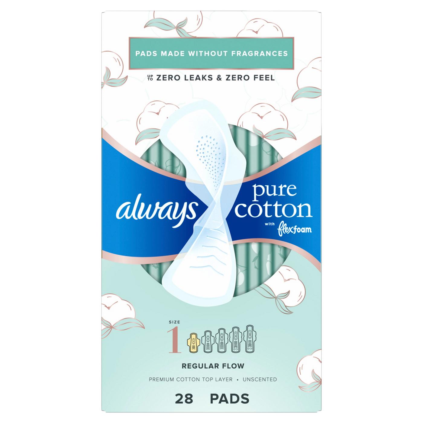 Always Pure Cotton with FlexFoam Pads, Regular Absorbency, with Wings