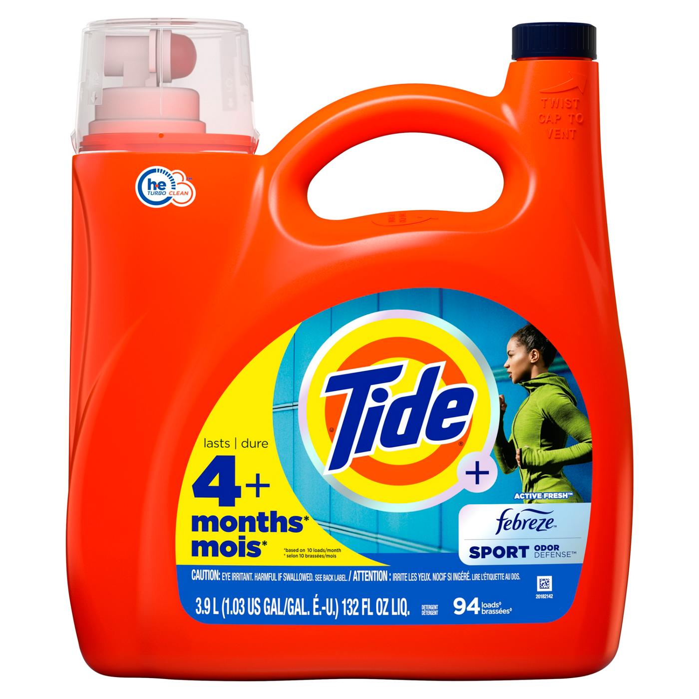 Tide + Febreze Sport Odor Defense HE Turbo Clean Liquid Laundry Detergent, 94 Loads - Active Fresh; image 1 of 13