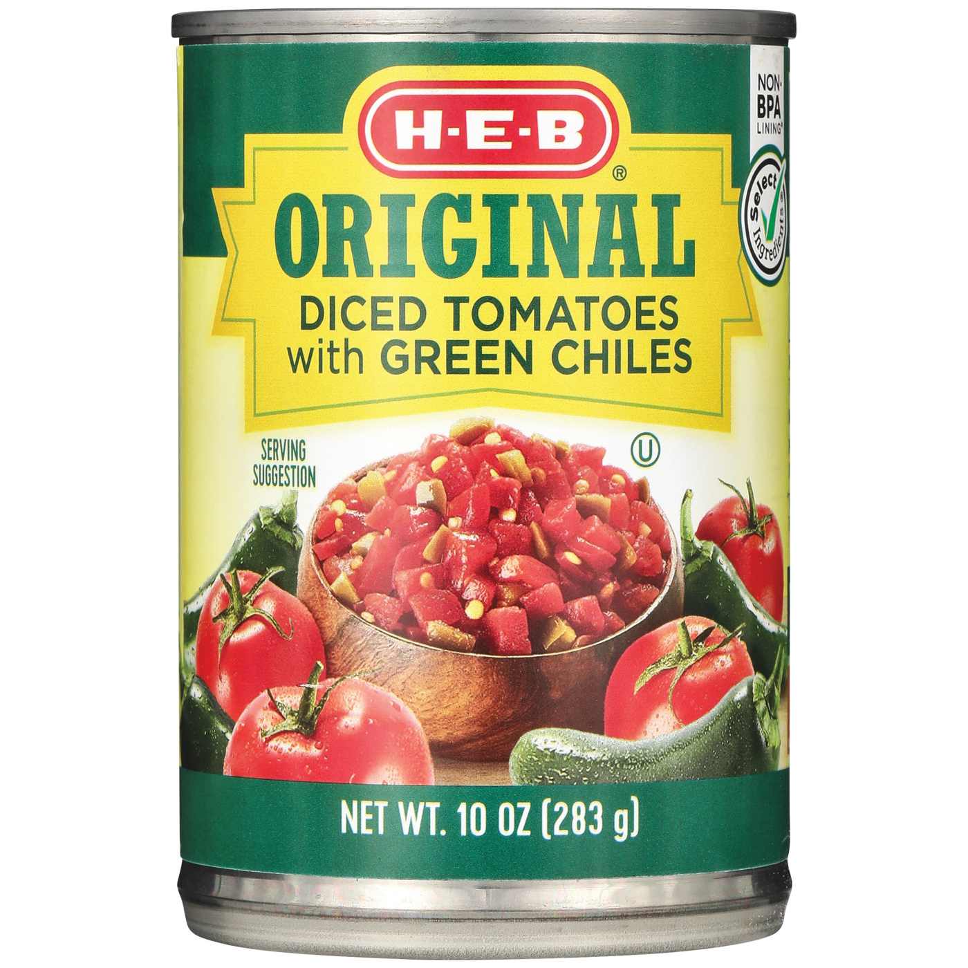H-E-B Diced Tomatoes with Green Chiles - Original; image 1 of 2