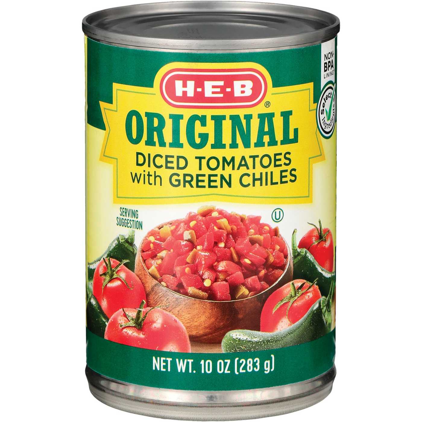 H-E-B Diced Tomatoes with Green Chiles - Original; image 2 of 2