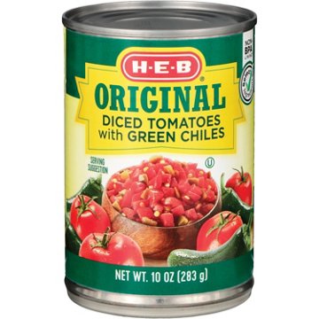 H-E-B Diced Tomatoes with Green Chiles - Original, 10 oz