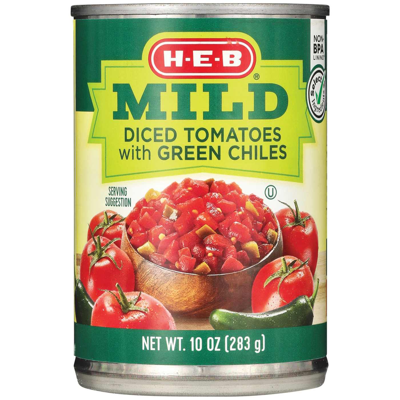 H-E-B Diced Tomatoes with Green Chiles - Mild; image 1 of 2
