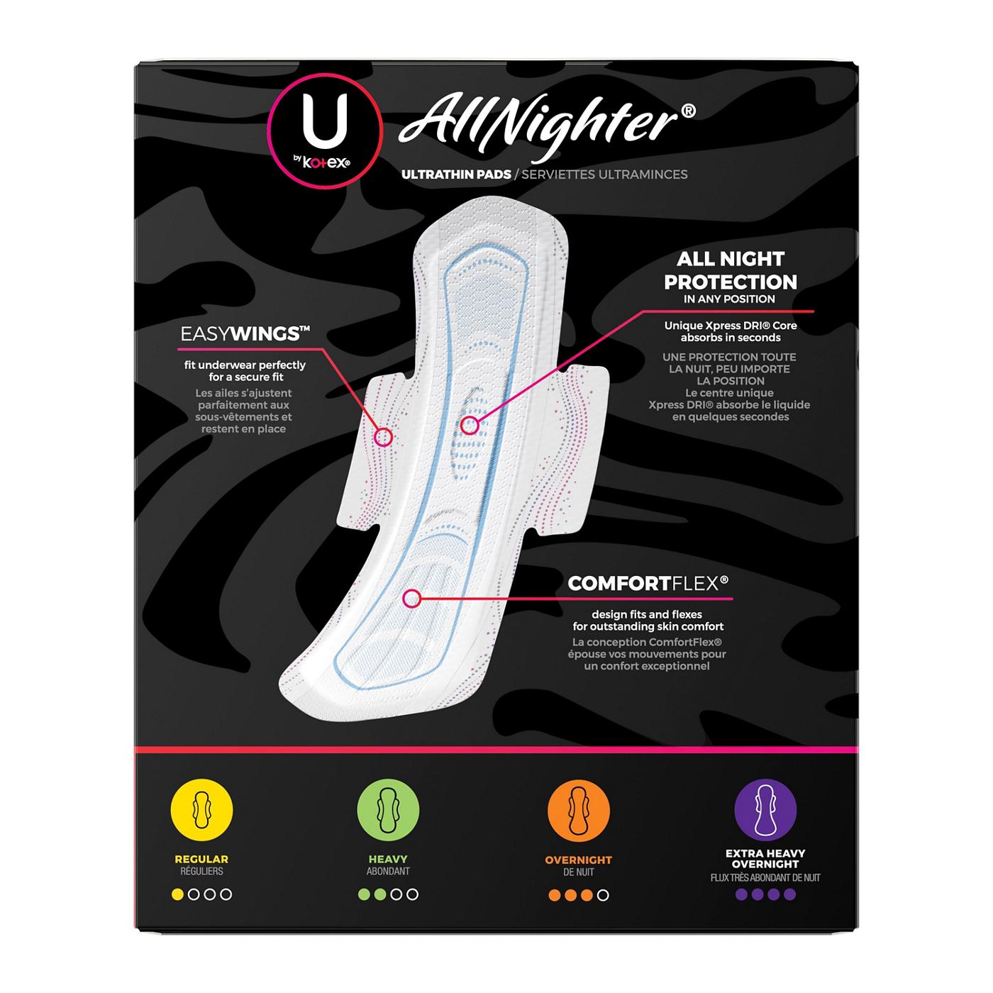 U By Kotex AllNighter Ultra Thin Overnight Feminine Pads with Wings