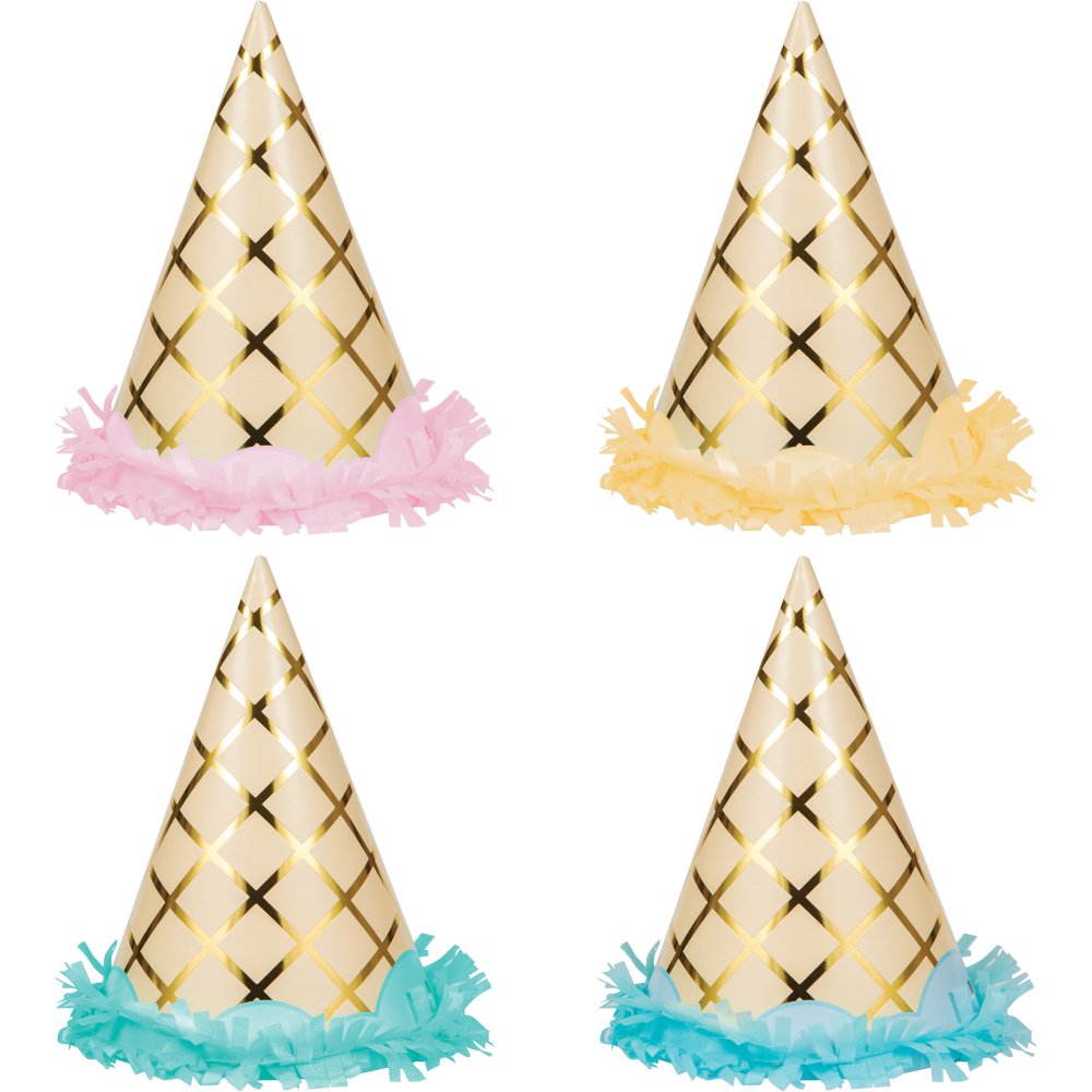 Creative Converting Ice Cream Party Gold Foil Fringe Hats Shop Party
