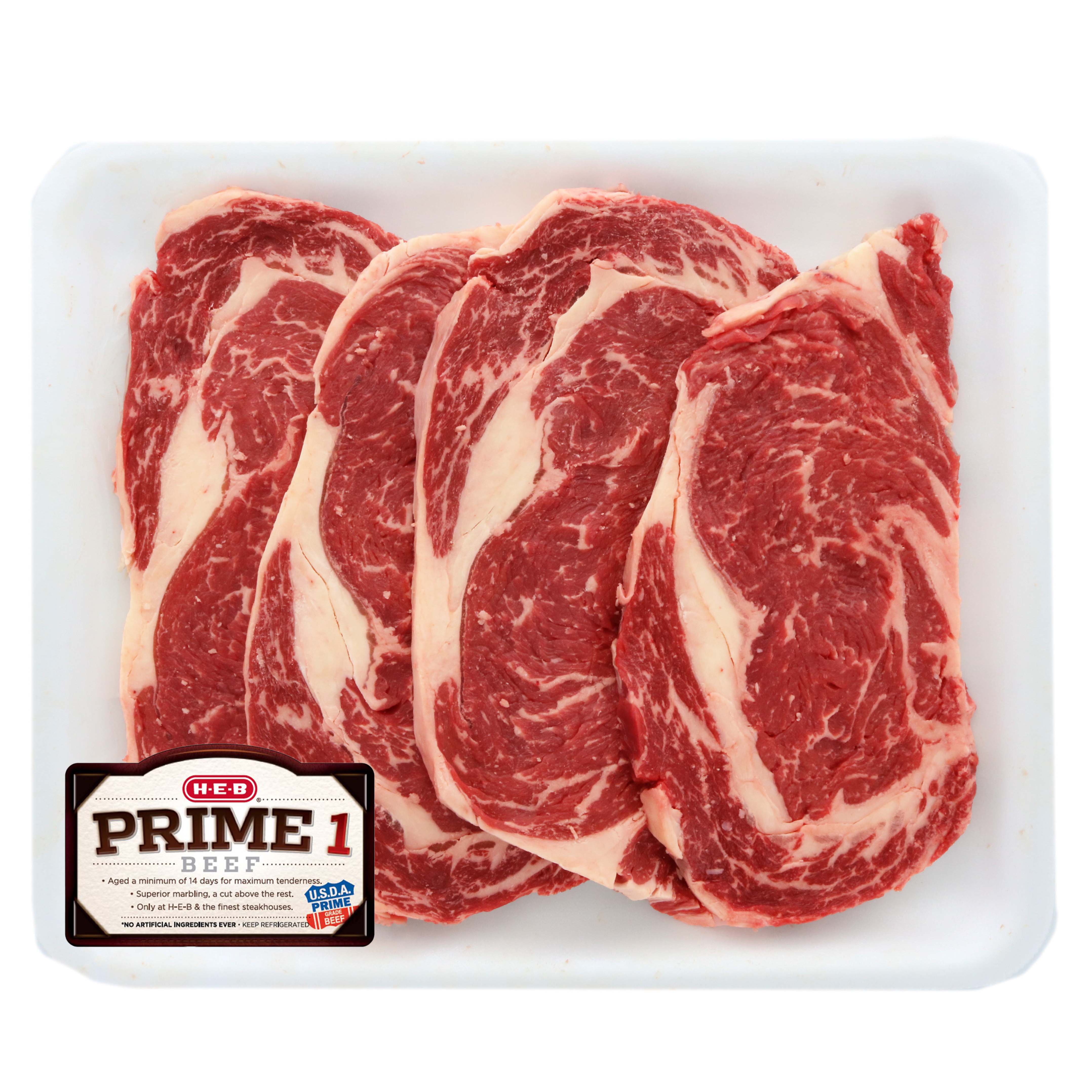 H-E-B Prime 1 Beef Boneless Ribeye Steaks, Thin Cut - Value Pack (3 - 5 ...