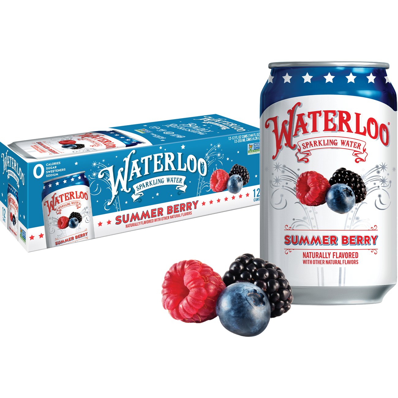 Waterloo Summer Berry Sparkling Water 12 pk Cans, 12 oz