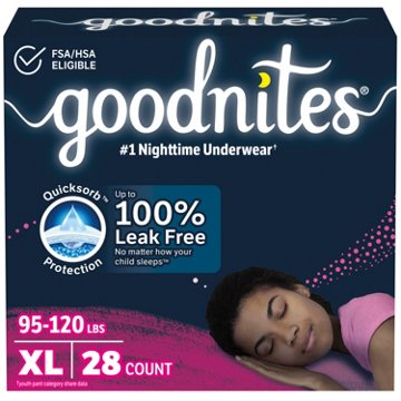 Goodnites Girls' Nighttime Bedwetting Underwear - XL (95-120 lbs), 28 ct