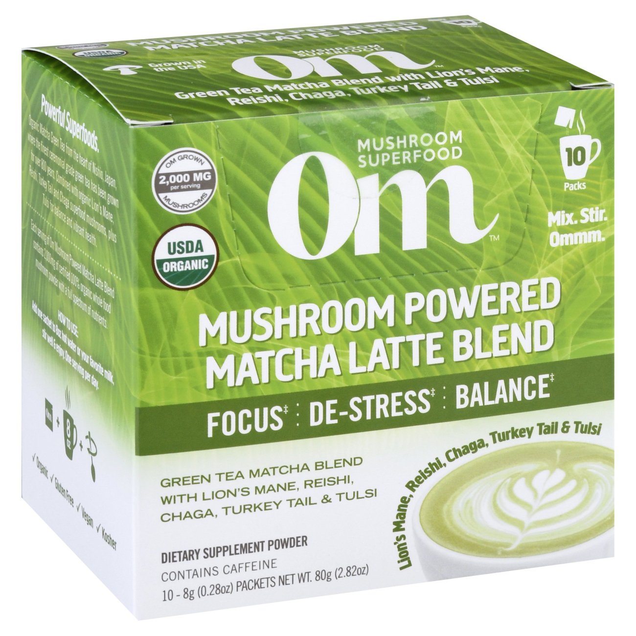 Om Matcha Latte Mushroom Superfood Packets, 10 ct | Central Market ...